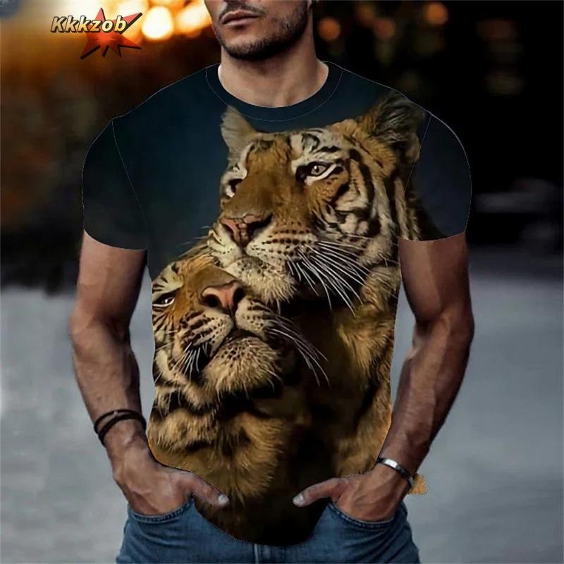 Fierce Tiger Animal Pattern Men s T-Shirts Short Sleeve 3D Animal Printed XXS