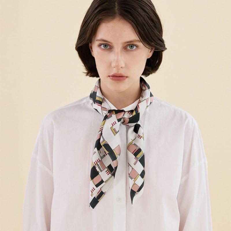 2DREAMERS Black Doodle Grid Silk Scarf