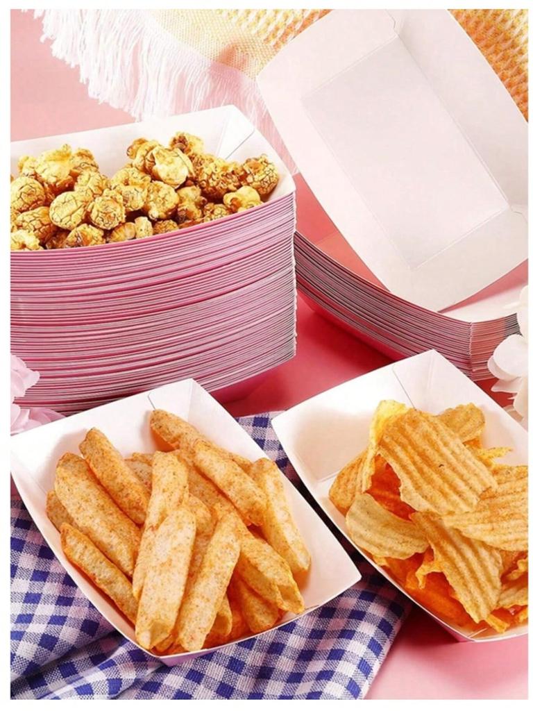 50 Stück rosa bootförmige Schachtel Verpackungsschachtel Obstschachtel Tablett Einweg-Verpackungsschachtel Großhandel Obst-Snack-Schachtel tragbar täglicher Gebrauch