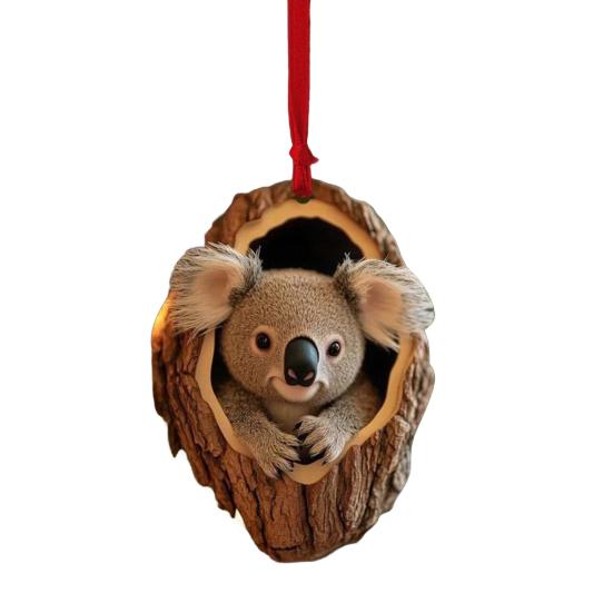 Owl Raccoon Christmas Ornament 2D Printed Acrylic Hanging Decor for Tree Festive Animal Tree Pendant