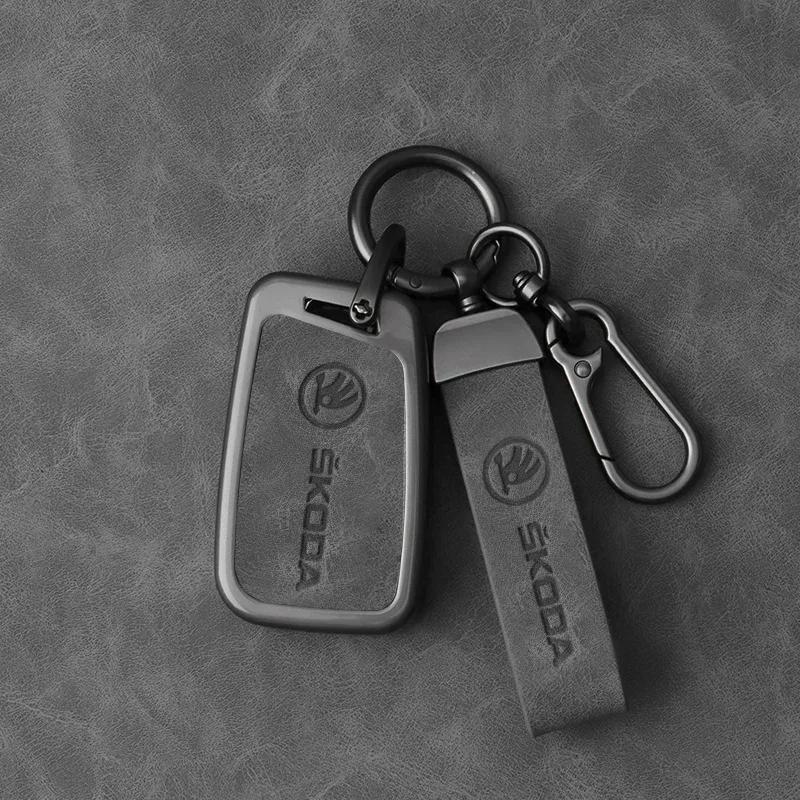 Car Sticker 2025 Hot Leather Zinc Alloy Car Smart Remote Key Case Full Cover Protector Shell Fob for Skoda Kodiaq Superb A7 Auto