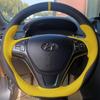 For Hyundai Genesis Coupe 2010-2016 Rohens Coupe 2009 Hand Stitched Black Yellow  Leather Car Steering Wheel Cover