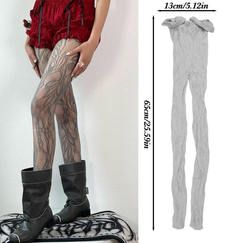 Y2K Millennium Hot Girl Vintage Floral Lace Pantyhose Sexy Hollow Out Mesh Stockings Slim Fit Sheer Tights for Women Girls