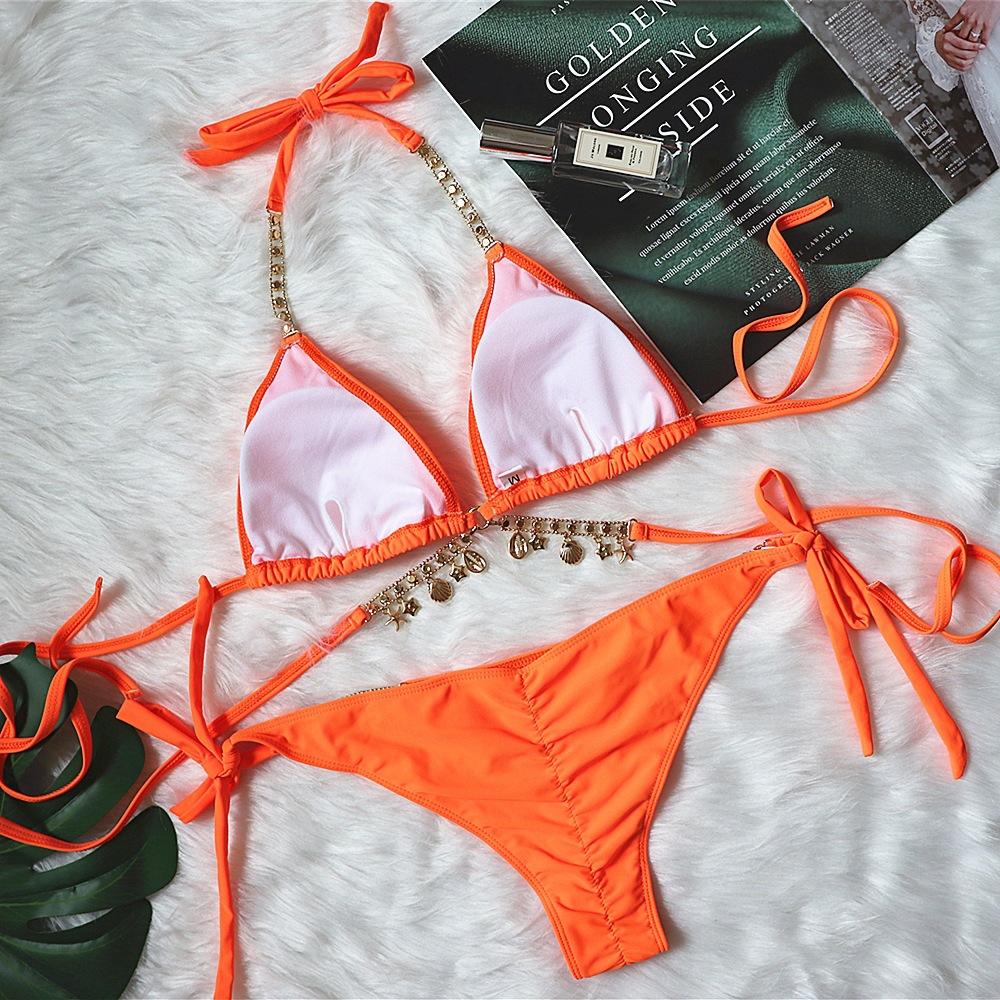 Swimsuit Sexy Strap Solid Color Female Crystal Diamond Bikini Creative Swimsuit