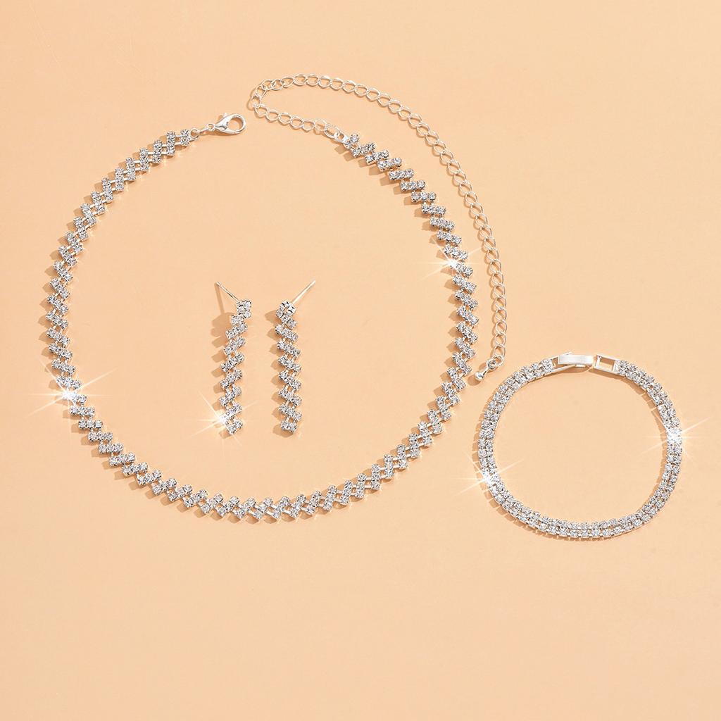 Schmuck Voller Diamant Halskette Drei Sets Einfach Braut Strass Schlüsselbein Kette Halskette Schmuck