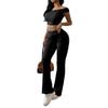 Women Y2K Solid Color Crop Top Long Pants Set Slim Sexy Casual Sportswear Summer