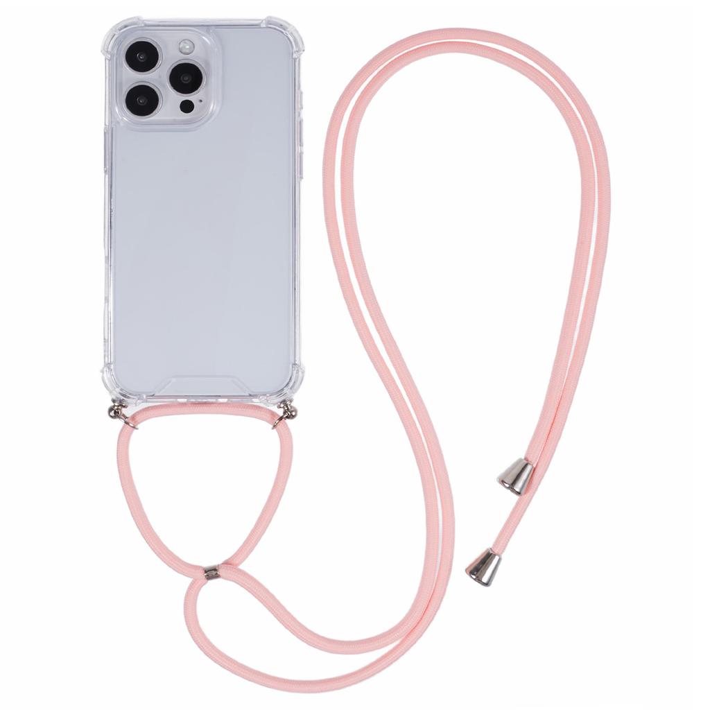 Etui na iPhone 16 Pro Wzmocnione 4 rogi Akrylowe+TPU Pokrowiec na telefon z regulowaną smyczą