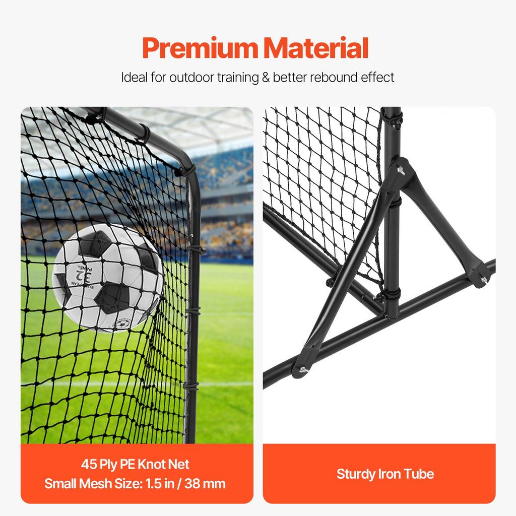 VEVOR Soccer Rebound Trainer, 6x4FT Iron Soccer Training Equipment, Sports Football Rebounder Wall, Double-Sided Rebounding Net, Easy Assembly