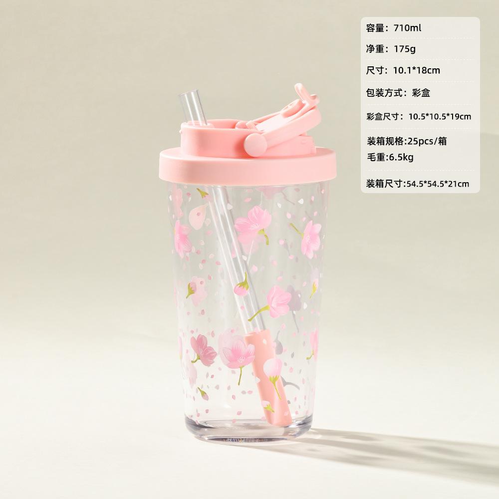 

Stainless Steel Thermos Cup With Straw Milk Tea Cup Tritan Cup Sakura Set Portable Handle Sports Water Cup 350-1000ml
