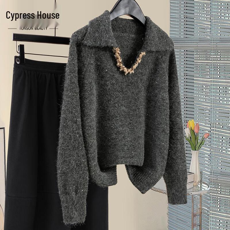 

Women s Relaxed Fit Wool Blend Long Sleeve Turn-Down Collar Sweater One Size