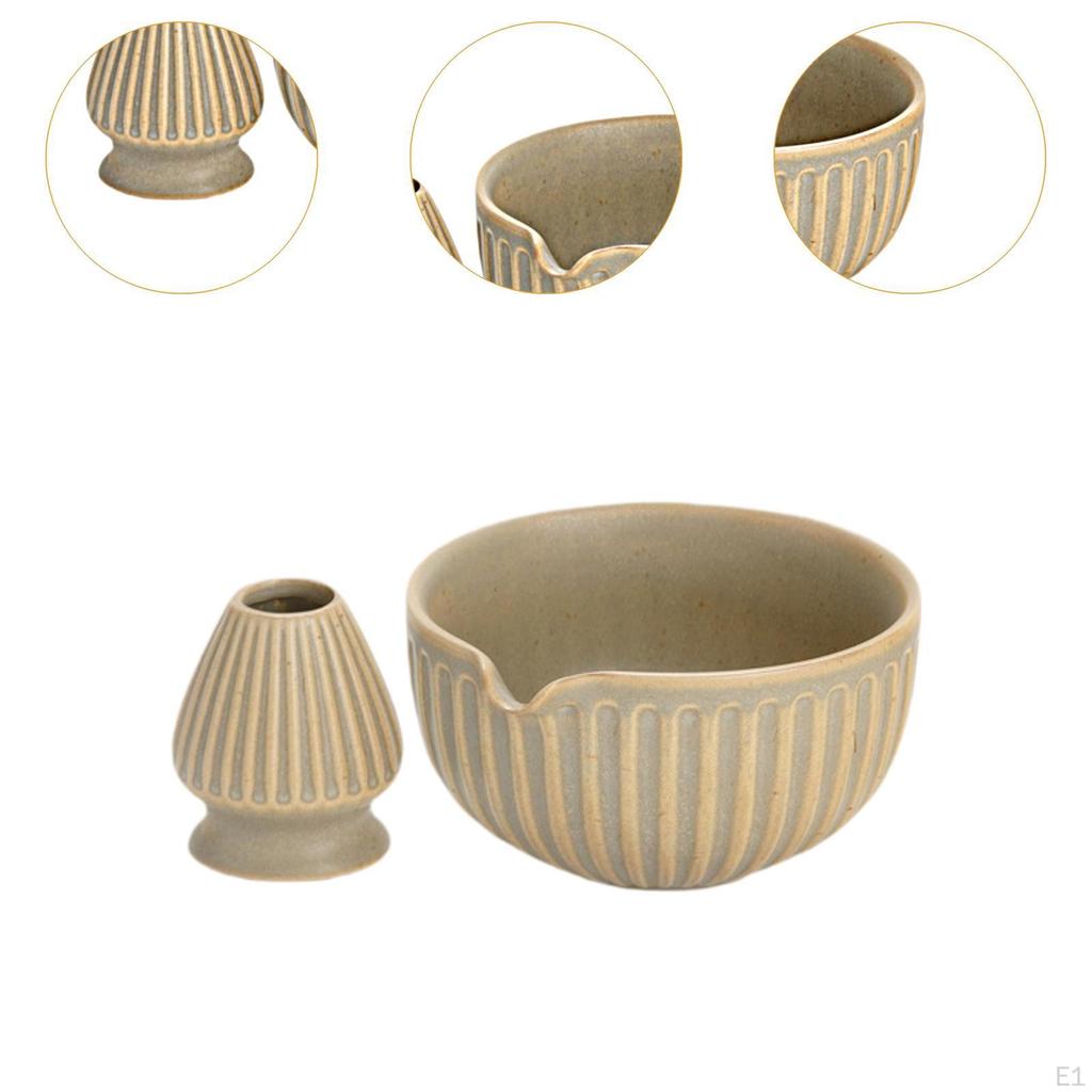 Matcha Bowl Ceramic Handmade Japanese Tea Ceremony Utensils with Pouring Spout Set for