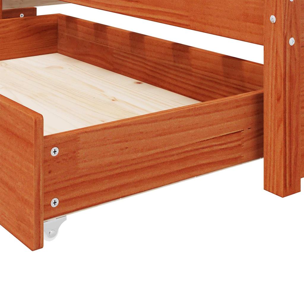 Bed Frame with Drawers Wax Brown Solid Pine Wood