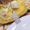Silver Tone Hollow Rectangle Full Paved Cubic Zircon Pendant Necklace Elegant Geometric Bar Women Daily Fashion Jewelry