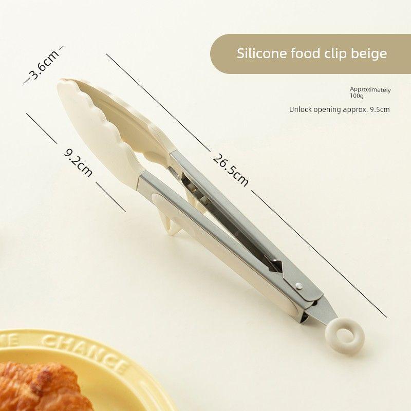 

Onlycook Silica Gel Food Clip Food Clip Kitchen Stainless Steel Clip with Bracket BBQ Clamp Fried Steak Tool Silicone Food Tongs - Beige
