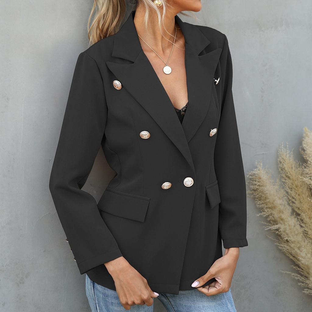 Women's Casual Long Sleeve Double Breasted Military Suit Lapel Open Jacket Coat
