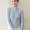 Women's Thickened Double-Strand Cashmere Sweater: Soft, Skin-Friendly, Ribbed, Slim-Fit, Solid Color, Half-High Collar, Flattering Knit Design.