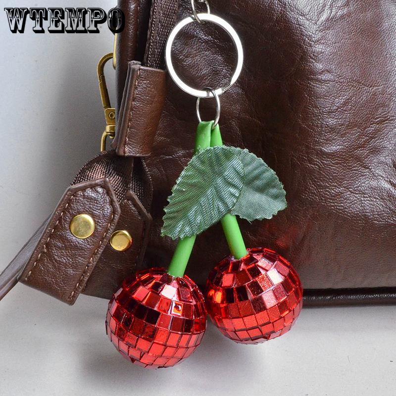 WTEMPO Green Leaves Cherry Shaped Keychains Mini Disco Balls Keychains Car Key/Door Key/Bag/ Backpack Keychain Pendents Festive Home Decor Ornaments