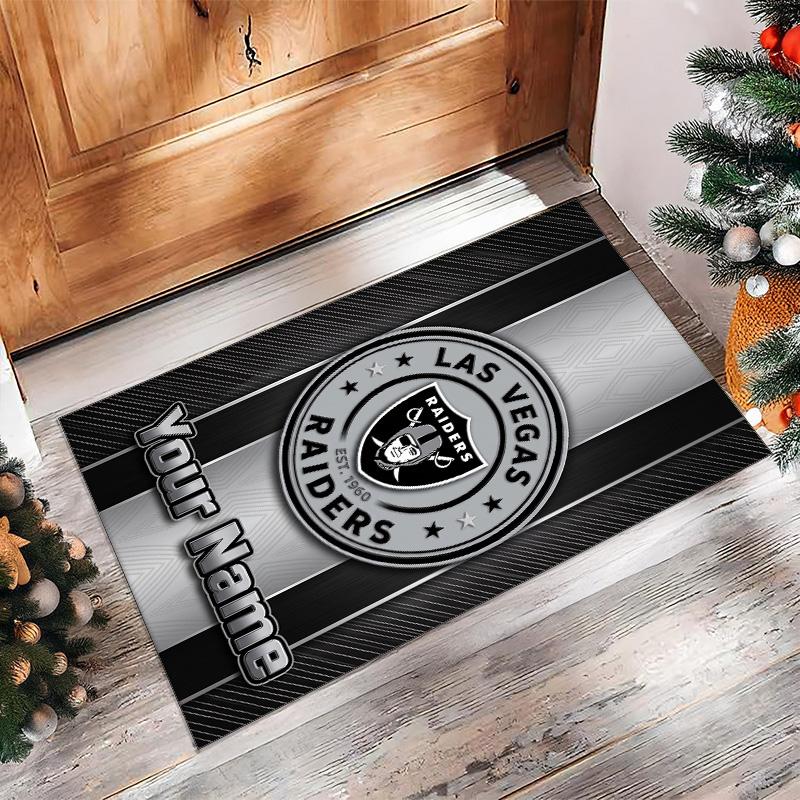 Las Vegas Raiders Crystal Velvet Rug, Custom Name Text Personalized Non‑Slip Floor Mat for Home Decor Gift
