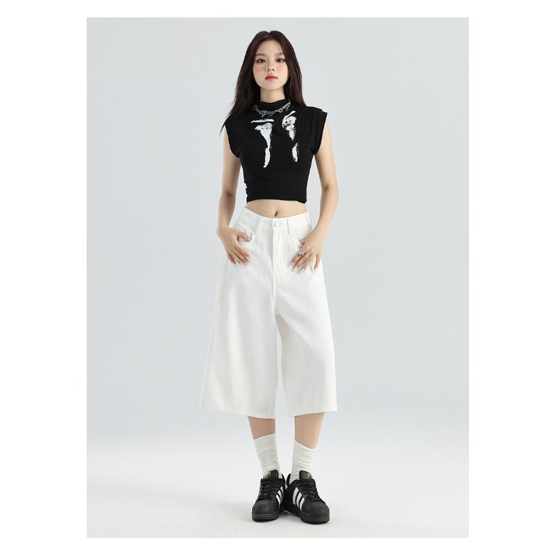 

Американские ретро-брюки с высокой талией, свободные широкие брюки, женские летние универсальные прямые укороченные брюки, женские летние джинсы, женские летние новые модели M