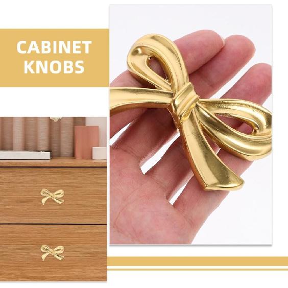 DOITOOL Brass Bow Shape Cabinets Knobs Gold Drawer Pulls Decorative Bow Knobs Cupboard Pull Handles for Home Kitchen Cabinet Hardware Cupboard