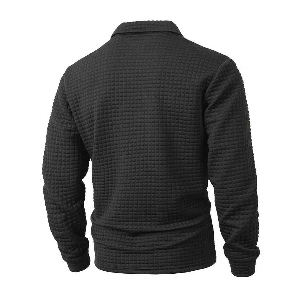 Men's Lapel Single Breasted Small Plaid Top Casual Sports Long Sleeved Top