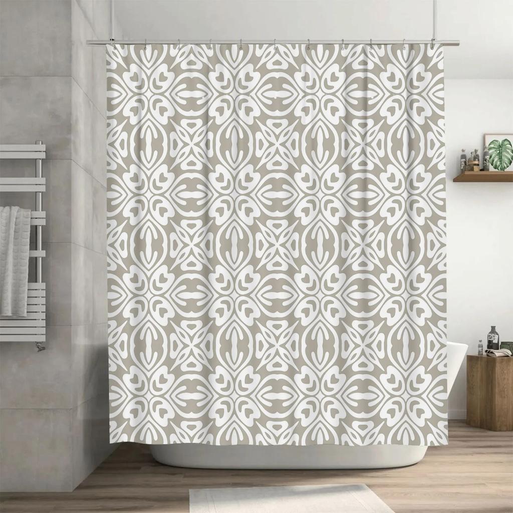 Fashionable Floral Shower Curtain With Modern Patterns For Bathroom Decor White Beige Colors Available!