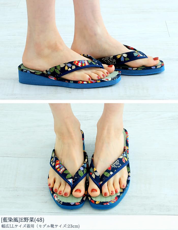 Takeharu Tatami Indigo Vegetable Color Medium Women's Japanese-Made Sandals/Slippers, Dyed, (Size 48),
