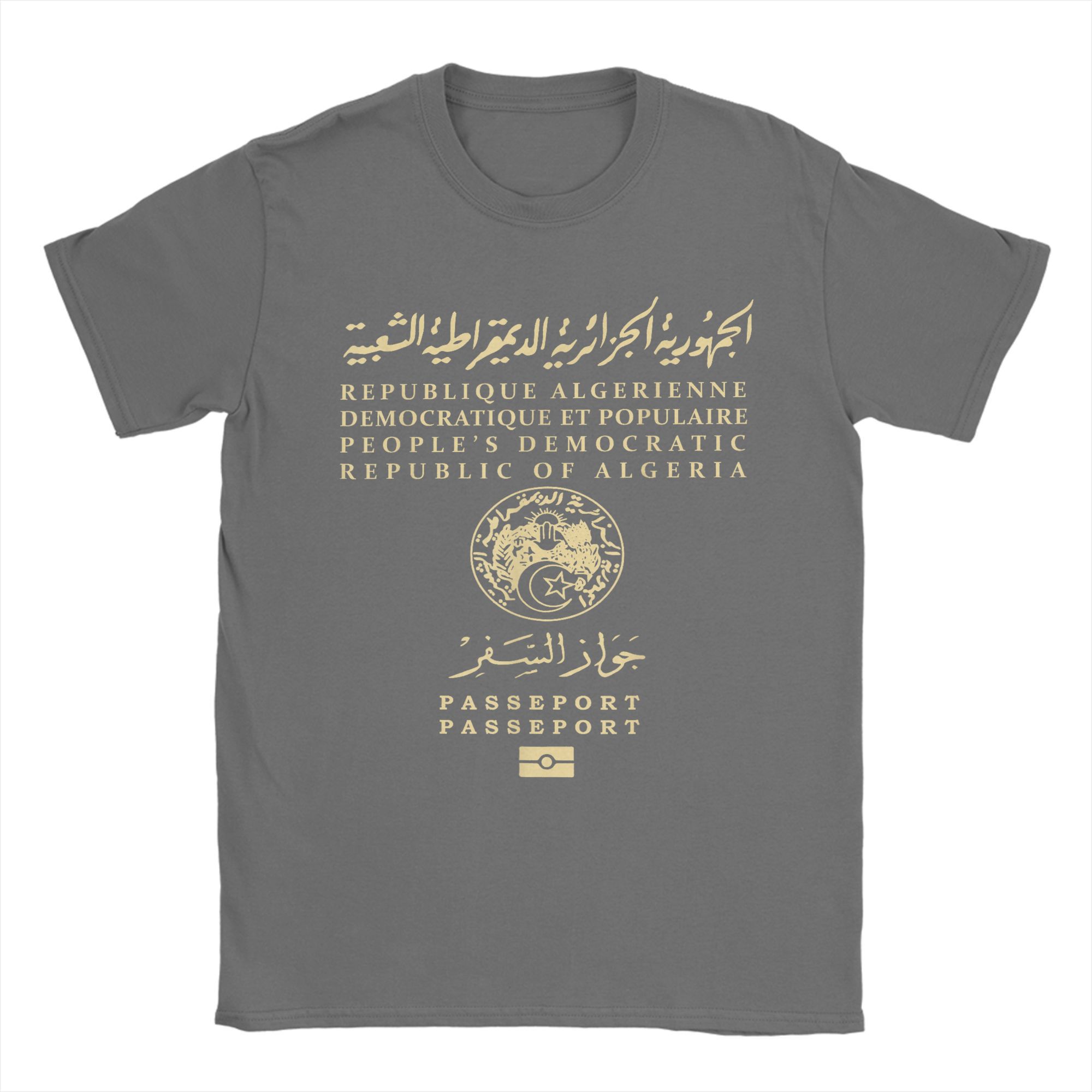 

Men T-Shirt Algeria Algerian Passport Funny Cotton Tee Shirt Short Sleeve DZ Africa Arab T Shirt Crew Neck merchandise Summer S