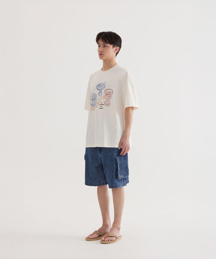 COVERNAT Cool Cotton Kitsch Cocktail Graphic T-Shirt Ivory