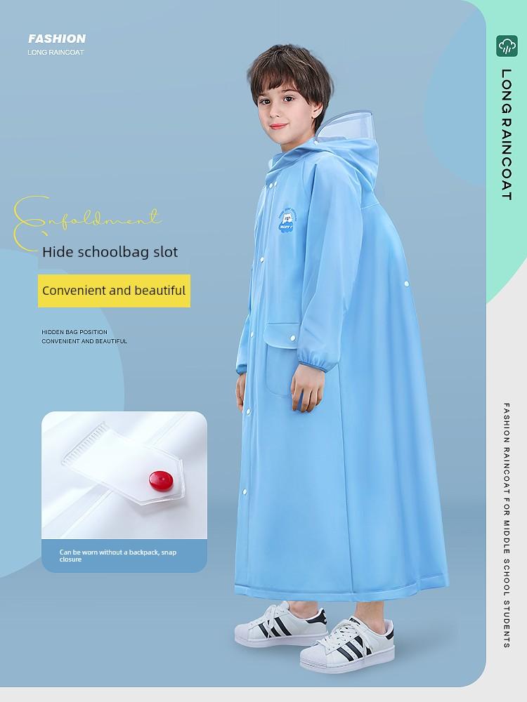 Children's Raincoat for Boys and Girls, Students, with a Special Section for School Bags, Long Full-Body Raincoat for Older Kids, Rainproof Against