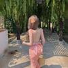 Pure Desire Sexy Design Feeling Bow Halter Seaside Vacation Romantic French Pink Waist Hip Dress Summer