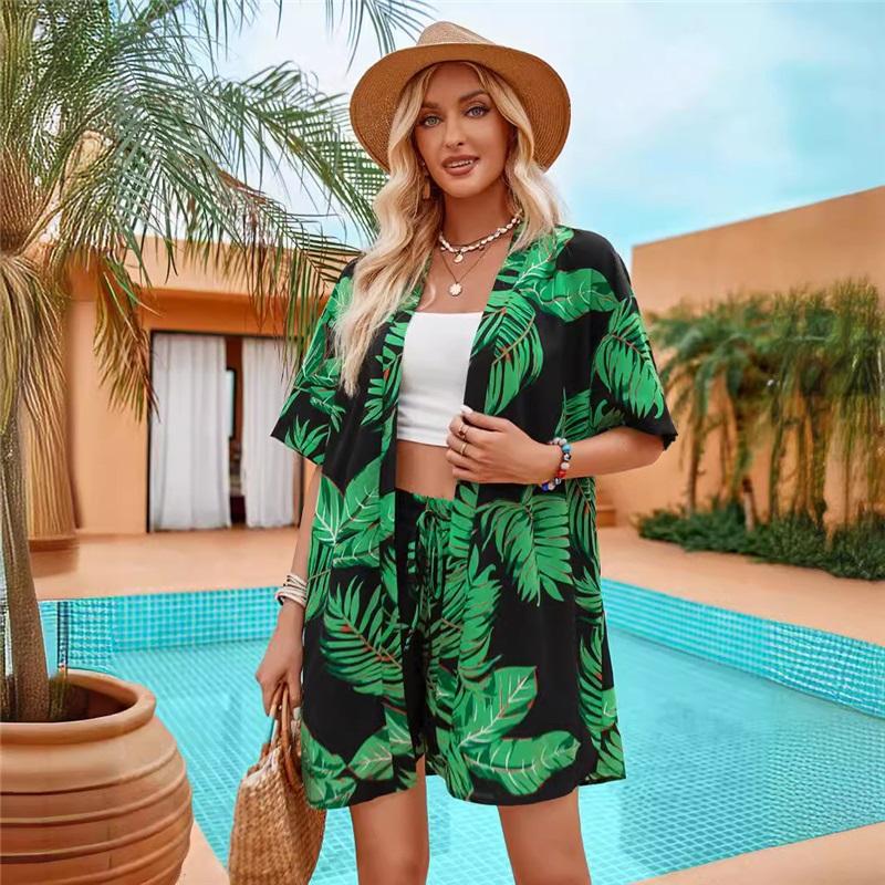 Avrupa Ve Amerika Birleşik Devletleri Yaz Kadın Modası Günlük Tatil Stili Hırka Şort Takım