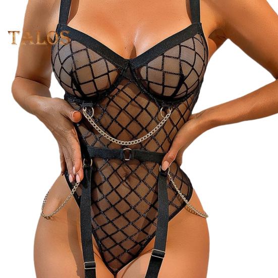 Women Bodysuit Backless Sleeveless Hollow Out Fishnet Push-up Gra Thin See-through Lace Spaghetti Strap Skinny Lady Wedding Night Playsuit