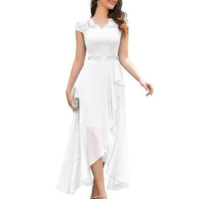 Fashionable Women's Long Dress, Fitted Evening Gown, Long Dress, Lace Short-sleeved Dress