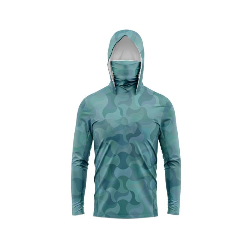 Men Long Sleeve Fishing Hoodie Mask Anti-UV Sun Protection Clothes Fish Shirt Hunting Fish Jersey UPF 50+