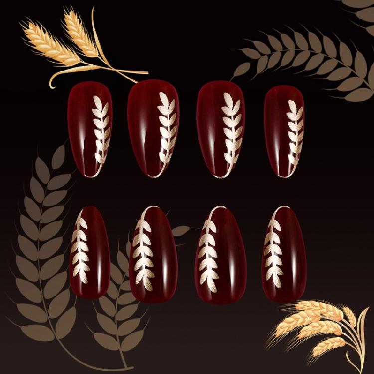 24 Stück Valentinstag Aufklebenagel Goldener Weizen Vollabdeckung Falschnagel Aufdrücknagel Manikürebedarf für Party