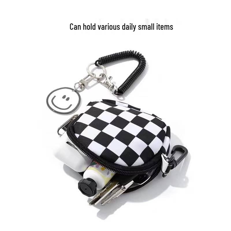 Fashion Brand Smiley Face Keychain: Chessboard Coin Purse, Backpack Charm, Mini Earphone Storage Bag for Men & Women.
