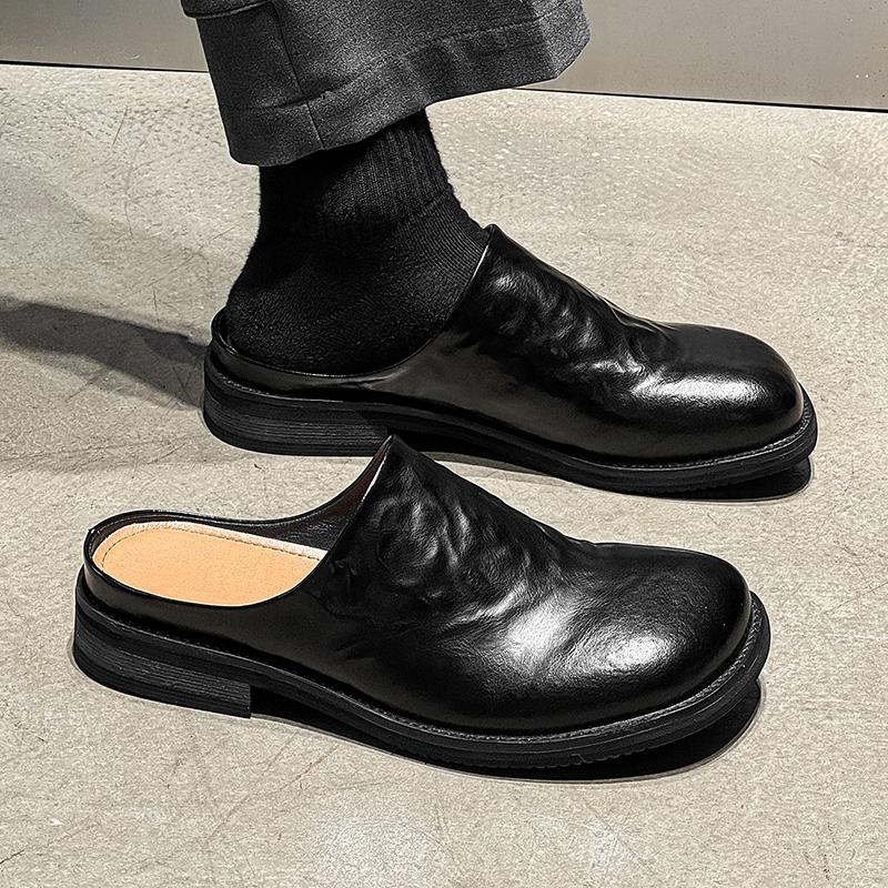 Fashion Slip on Casual men's leather shoes Retro minimalist half slipper style Leisure Business Office Outdoor Fashion Plus Size