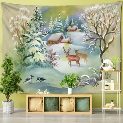 Fawn Oil Painting Tapestry Wall Hanging Animal Natural Scenery Bohemian Hippie Aesthetics Kawaii Room Home Decor