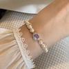 Hot Selling Pearl Beaded Bracelet 2025 New Oval Purple Zircon Pigeon Egg Elastic Rope Bracelet