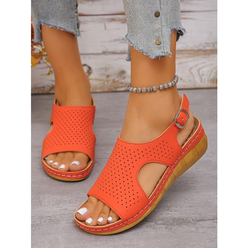 Summer Wedge Sandals Women's 2025 New Cut-Out, Breathable, Plus Size Open Toe Roman Sandals