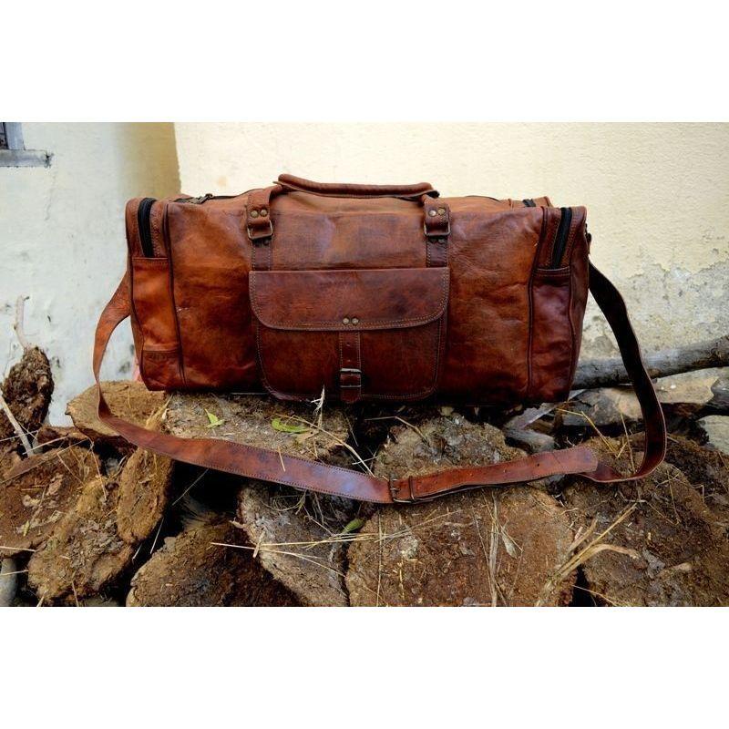 Kožená taška Travel Goat Duffel Gym Luggage Vintage Genuine Brown New Men's Men