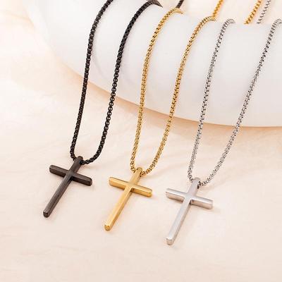 Vielseitige Edelstahl Polierte Kreuz Anhänger Halskette – Hochwertiges Langes Pullover Ketten Accessoire