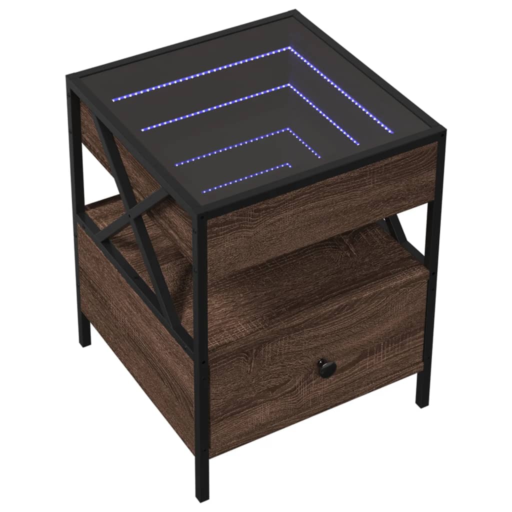 Stolik Kawowy Z Led Infinity, Brązowy Dąb, 40X40X51 Cm