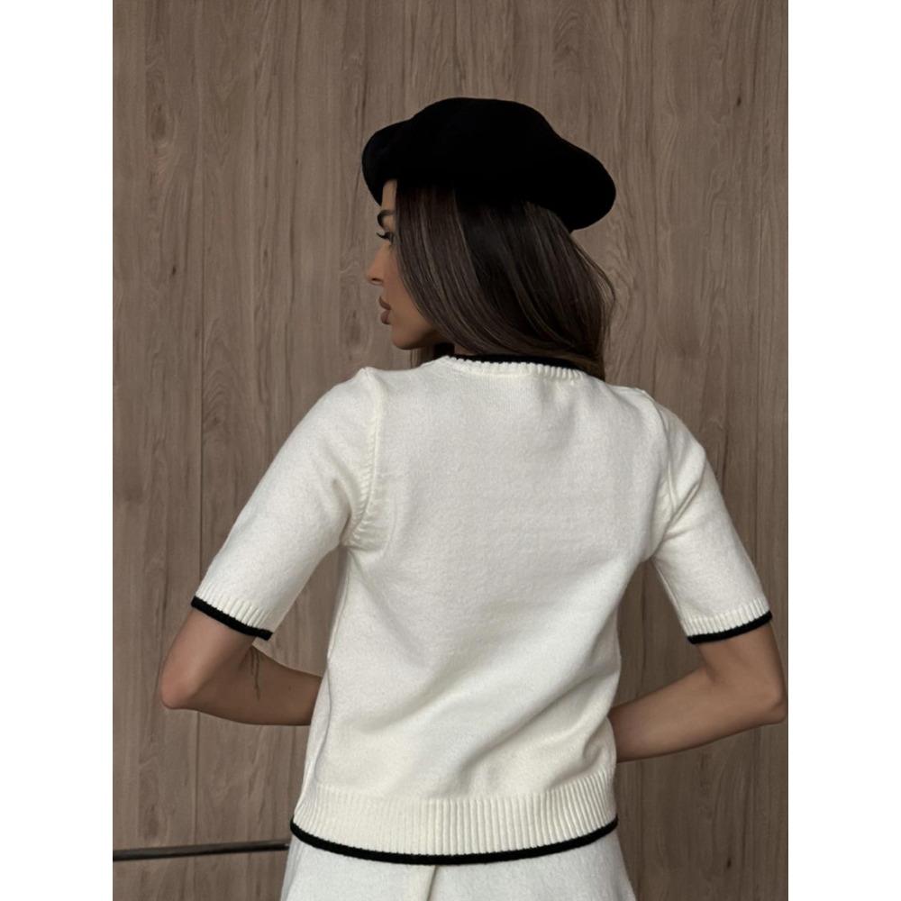 Hirsionsan Elegant Soft Vintage Women Suits 3 Pieces Skirt Sets Cardigan Short Sleeve Sweater & Mini Skirt Knitted TrackSuit