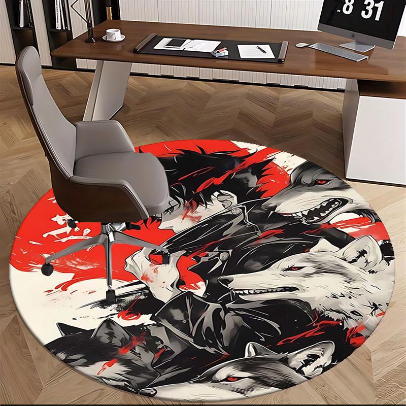 1pc Anime Design Round Carpet Demon Slayer Theme, Office Chair Mat, Non Slip Rug for Home Decor, Gift, Office, Living Room, Bedroom