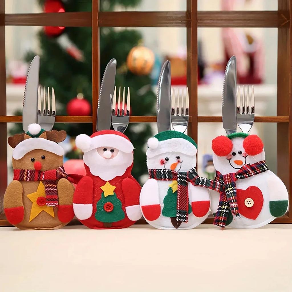 1pc-Christmas Knife and Fork Cover Christmas Sticker Hat Knife and Fork Bag Diy Crafts Party Decor Home Decor Accessories