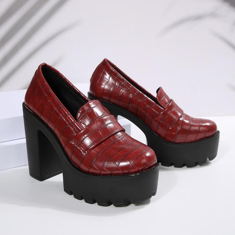 Dames Grote Maat Lakleer Enkele Herfst Ronde Neus Diepe Mond Platform Instapper Pumps