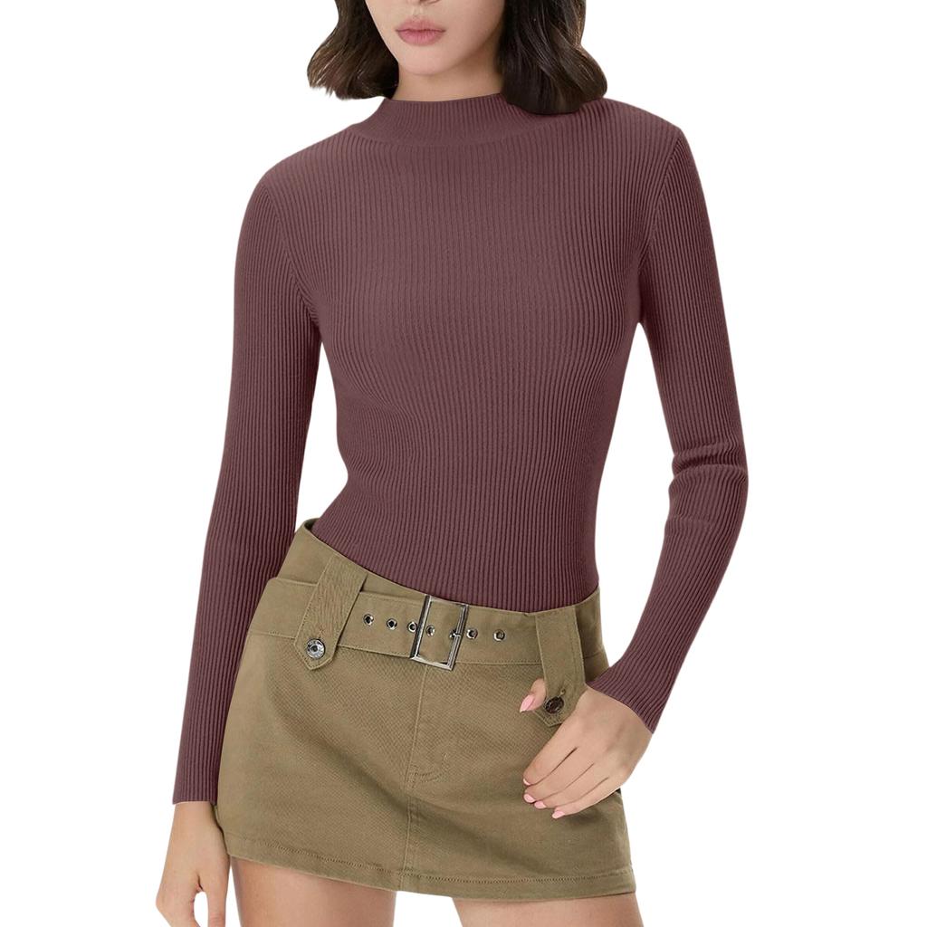 Women's Everyday Casual ,Color Half,High Neck Long,Sleeve Knit Base Layer Top