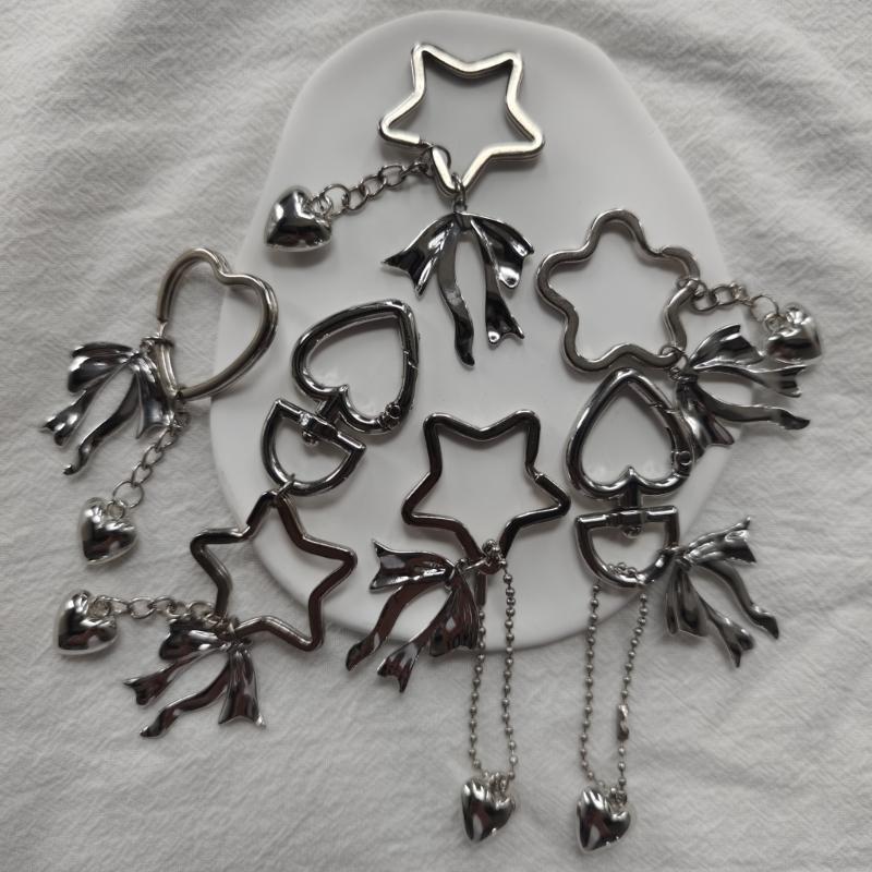 Heart Star Bowknot Charm Keychains Sweet Lovely Pendant Hangings Ornament Keyring Backpack Decoration for Women Girls
